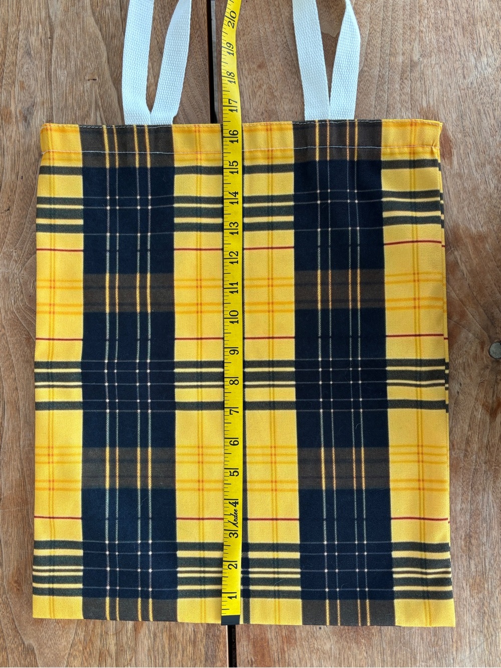 Plaid Tote Bag Reusable Shopping Tote Book Bag Yellow Black Plaid - Picture 4 of 5